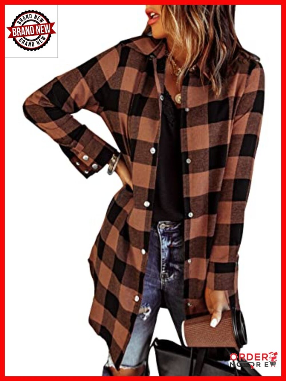 Womens Plaid Flannel Shacket Button Down Long Sleeve Casual Jacket
